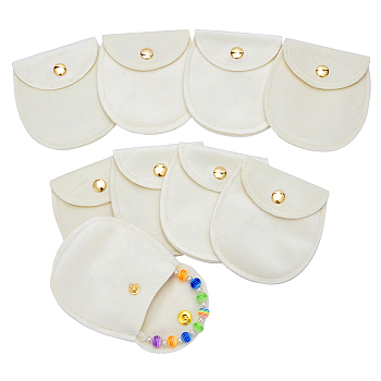 Velvet Jewelry Flap Pouches, Envelope Bag with Snap Button for Earrings, Bracelets, Necklaces Packaging, Half Round, Cornsilk, 8.3x7.7cm