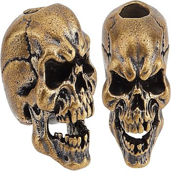 BENECREAT Brass European Beads, Large Hole Beads, Skull, Antique Bronze, 19x13x17mm, Hole: 5.5mm, 2pc/box