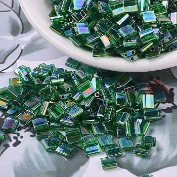 MIYUKI TILA Beads, Japanese Seed Beads, 2-Hole, (TL179) Transparent Green AB, 5x5x1.9mm, Hole: 0.8mm, about 590pcs/50g