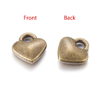 Tibetan Style Alloy Heart Charms, Cadmium Free & Lead Free, Antique Bronze, 8x7x2.5mm, Hole: 2mm