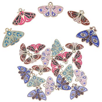 20Pcs 5 Style Alloy Enamel Pendants, Golden, Moths/Butterfly Charm, Mixed Color, 18x28x1.5mm, Hole: 2mm, 4pcs/style