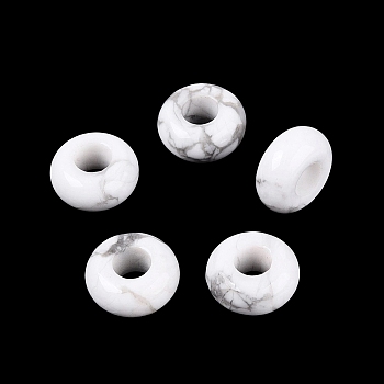 Natural Howlite European Beads, Smooth Rondelle, Large Hole Beads, 10x4.5~5mm, Hole: 4mm