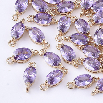 Transparent Glass Links connectors, with Brass Findings, Faceted, Oval, Light Gold, Medium Purple, 11x4x4mm, Hole: 1mm