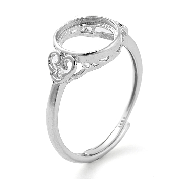 Flat Round Adjustable 925 Sterling Silver Ring Components, Open Bezel Setting, Real Platinum Plated, US Size 6(16.5mm)