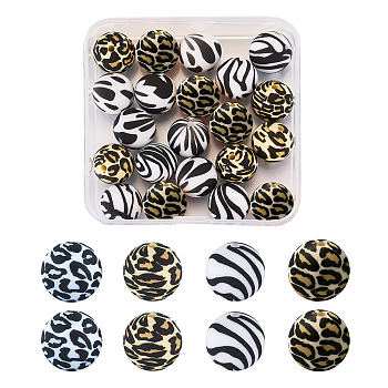20Pcs 4 Colors Silicone Beads, Round, Mixed Color, 14.5mm, Hole: 2mm, 5pcs/color