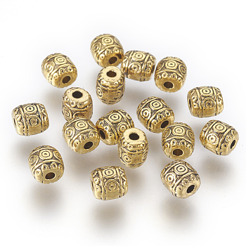 Tibetan Style Beads, Zinc Alloy Beads, Antique Golden Color, Barrel, Lead Free & Cadmium Free, Barrel, Size: about 6mm in diameter, 6mm long, hole: 1.6mm