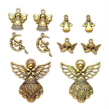 Tibetan Style Alloy Pendants, Angel & Fairy, Mixed Style, Antique Golden, 15~80x13~53x1~8mm, Hole: 1~3mm
