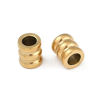 Ion Plating(IP) 202 Stainless Steel Beads, Corrugated Column, Real 18K Gold Plated, 7x8mm, Hole: 4mm