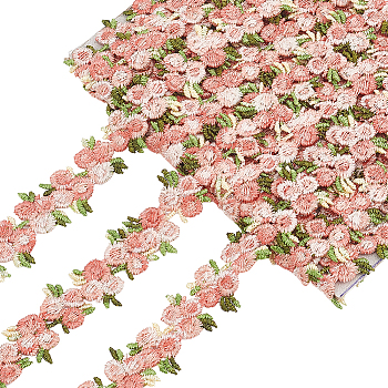 Elite 4.6~5Yards Flower Polyester Trim Ribbon, for Curtain Lace Trimmings, Light Coral, 3/4 inch(20mm)