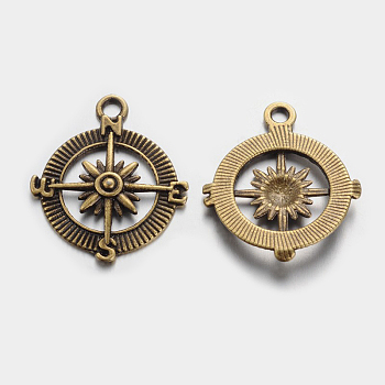 Tibetan Style Alloy Helm Pendants, Lead Free & Nickel Free, Antique Bronze Color, Size: about 30mm long, 25mm wide, 2mm thick, hole: 3mm