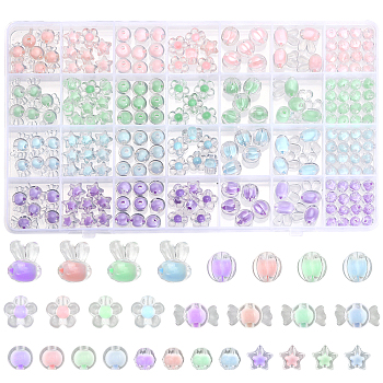 220Pcs Transparent Acrylic Beads Sets, Bead in Bead, Mixed Shapes, Mixed Color, 8~15.5x7.5~17x6~11.5mm, Hole: 2~2.5mm
