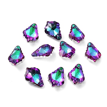 AB Color Plated Electroplate Glass Pendants, Faceted, Leaf, Purple, 16x11x6mm, Hole: 1mm