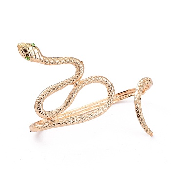 Alloy Snake Open Palm Cuff Bangles, with Plastic, Green, Light Gold,  Inner Diameter: 1x2-7/8 inch(2.6x7.3cm)
