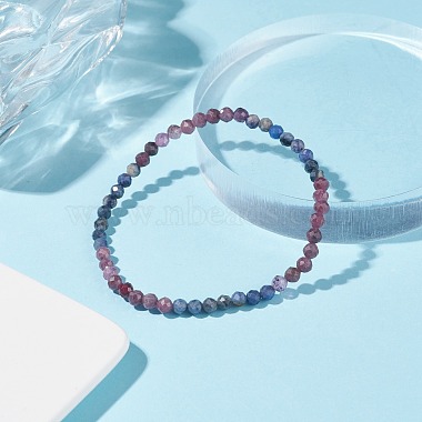Bracelet extensible en perles rondes en corindon rouge naturel / rubis et saphir(BJEW-JB07900-01)-2
