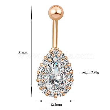 Piercing Jewelry Real 18K Gold Plated Brass Teardrop Cubic Zirconia Navel Ring Navel Ring Belly Rings(AJEW-EE0001-20A)-4
