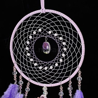 Iron & Brass Wire Woven Web/Net with Feather Pendant Decorations(AJEW-B017-18)-4