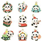 Alloy Enamel Pendants, Golden, Christmas Themes, Panda, Mixed Color, 23.5~26x19~21x1~1.5mm, Hole: 1.5~2mm, 10pcs/set(ENAM-FS0003-81)