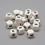 Food Grade Eco-Friendly Silicone Beads, Horizontal Hole, DIY Necklaces Making, Letter Style, Cube, White, 12x12x12mm, Hole: 2mm(X-SIL-R001-K)