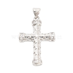 Brass Micro Pave Cubic Zirconia Pendants, Cross Charms, Long-Lasting Plated, Rack Plating, Lead Free & Cadmium Free, Platinum, 29x20x3.5mm, Hole: 4.5x3.5mm(KK-H527-31P)