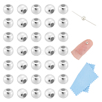 40Pcs 925 Sterling Silver Beads, with Rubber inside and Suede Fabric Square Silver Polishing Cloth, Round, Silver, 3mm, Hole: 0.6mm(STER-UN0001-71)