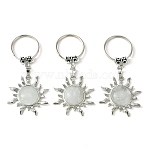 Natural Quartz Crystal & Brass Sun Pendant Keychain, with Platinum Tone Brass Findings, for Bag Jewelry Gift Decoration, 7.5cm(G-Z033-03P-02)