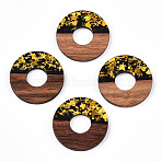 Opaque Resin & Walnut Wood Pendants, Donut/Pi Disc Charms with Paillettes, Black, 28x3mm, Hole: 2mm(RESI-TAC0021-70)