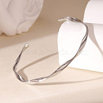 304 Stainless Steel Cuff Bangles for Women, Twist, Stainless Steel Color, Inner Diameter: 2.38x1.79 inch(6.05x4.55cm)(BJEW-G776-02P)