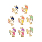 Alloy Enamel Pendants, Surfboard with Human Charms, with Rhinestone, Light Gold, Mixed Color, 30x18.5x14mm, Hole: 2mm(FIND-C090-02KCG)
