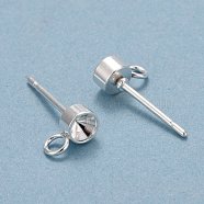 304 Stainless Steel Stud Earring Findings, with Loop, For Pointed Back Rivoli Rhinestone
, Silver, Tray: 3.5mm, 7x4x2mm, Hole: 2mm, Pin: 0.8mm(STAS-H410-04S-A)