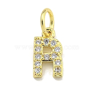 Letter Brass Micro Pave Clear Cubic Zirconia Pendants, Jump Ring, Real 18K Gold Plated, Letter R, 9x5x1.8mm, Jump Ring: 5x0.9mm, Hole: 3.5mm(KK-K354-06G-R)