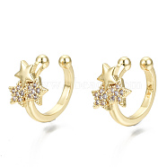 Brass Micro Pave Clear Cubic Zirconia Cuff Earrings, Nickel Free, Star, Real 16K Gold Plated, 15x9.5mm(EJEW-T046-23G-NF)