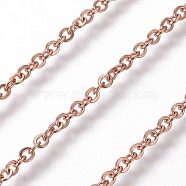 304 Stainless Steel Cable Chains, Soldered, with Spool, Flat Oval, Rose Gold, 2mm, Link: 2.5x2x0.4mm, about 82.02 Feet(25m)/roll(CHS-E018-11RG)