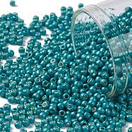 TOHO Round Seed Beads, Japanese Seed Beads, (PF569F) PermaFinish Turquoise Metallic Matte, 11/0, 2.2mm, Hole: 0.8mm, about 5555pcs/50g(SEED-XTR11-PF0569F)
