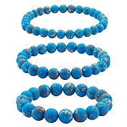 3Pcs 3 Size Synthetic Imperial Jasper Round Beaded Stretch Bracelets Set, Gemstone Jewelry for Women, Steel Blue, Inner Diameter: 2-1/8 inch(5.5cm), Beads: 6~10mm, 1Pc/size(BJEW-SW00064-30)