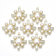 Rack Plating Alloy Pendants, with ABS Plastic Imitation Pearl and Rhinestone, Cadmium Free & Lead Free, Flower, Light Gold, 33.5x30.5x7mm, Hole: 2mm(X-PALLOY-S132-117-RS)
