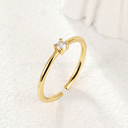 Cubic Zirconia Open Cuff Ring, Brass Ring for Women, Golden, Inner Diameter: 16~18mm(ZV9742-01)