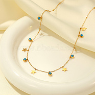 Star & Evil Eye Stainless Steel Charms Bib Necklace, Golden, 15.75 inch(40cm)(HG2459)