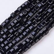 Glass Bead Strands, Faceted, Cube, Black, 4x4x4mm, Hole: 1mm, about 100pcs/strand, 17 inch(X-GLAA-R041-4x4mm-20)