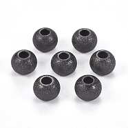 304 Stainless Steel Textured Beads, Round, Electrophoresis Black, 8x6~6.5mm, Hole: 2.5mm(STAS-I081-8mm-04B)