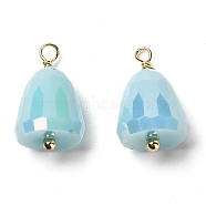 Glass Pendants, with Rack Plating Real 18K Gold Plated Brass Loops, Faceted Teardrop Charms, Sky Blue, 16.5~17x10mm, Hole: 1.8mm(KK-M266-03G)