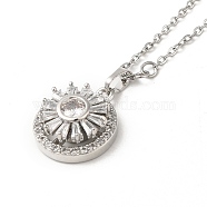 Rotatable Spinner Brass Micro Pave Clear Cubic Zirconia Pendant Necklaces, Flower, Platinum, 16.10 inch(40.9cm)(NJEW-K269-06P)