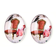 Glass Cabochons, with European Style Pattern, Oval, Misty Rose, 25x18x6mm(GGLA-T004-01-P)