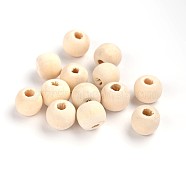 Natural Unfinished Wood Beads, Round Wooden Large Hole Beads for Craft Making, Navajo White, 10mm, Hole: 4mm, about 5000pcs/1000g(WOOD-R196-10mm-LF)