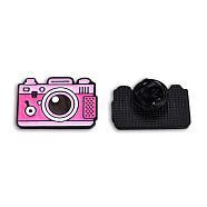 Camera Shape Enamel Pin, Electrophoresis Black Plated Alloy Study Supplies Badge for Backpack Clothes, Nickel Free & Lead Free, Hot Pink, 16.5x24.5mm(JEWB-N007-207)