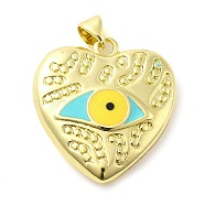 Real 18K Gold Plated Brass Pendants, with Enamel, Heart with Eye Charm, Yellow, 25x23.5x6mm, Hole: 5x3.5mm(KK-A198-07G-02)