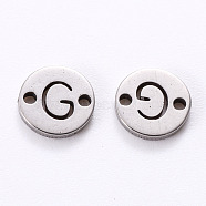 201 Stainless Steel Links, Laser Cut, Flat Round with Letter, Letter.G, 6x6x1mm, Hole: 0.8mm(X-STAS-R112-01G)