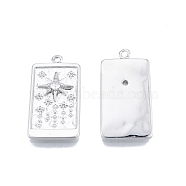 Brass Micro Pave Clear Cubic Zirconia Pendants, Rectangle with Star, Platinum, 27.3x13.7x3mm, Hole: 1.5mm(KK-G432-18P)