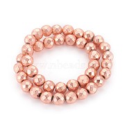 Electroplated Non-magnetic Synthetic Hematite Beads Strands, Frosted, Faceted, Round, Rose Gold Plated, 10mm, Hole: 1.4mm, about 42pcs/strand, 15.74 inch(40cm)(G-P401-02RG-10mm)