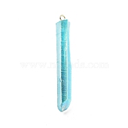 Electroplated Natural Quartz Pendants, with Brass Findings, Bullets, Pointed Pendants, Golden, Cyan, 40~65x7~15mm, Hole: 3mm(G-P315-B01-11G)