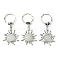 Natural Quartz Crystal & Brass Sun Pendant Keychain, with Platinum Tone Brass Findings, for Bag Jewelry Gift Decoration, 7.5cm(G-Z033-03P-02)